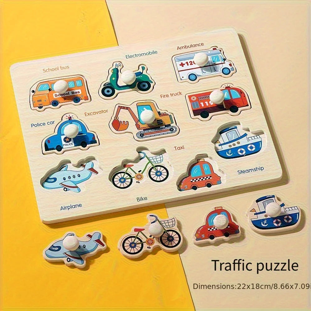 Montessori Früherziehung Geometrie Anfänger Puzzle Board, handgehaltene Puzzle Entwicklung mit festem Board, Puzzle Block Form passend