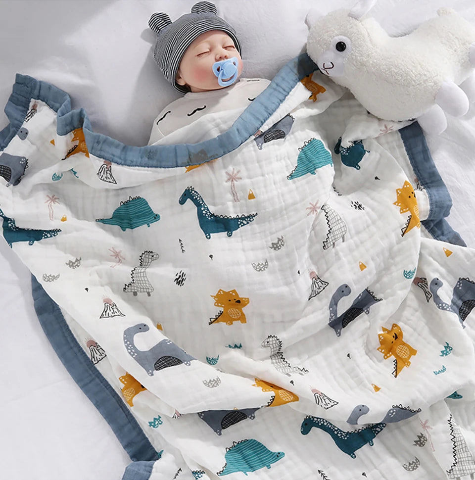 Babydecken, 6 Schichten, 100 % Baumwolle, Gaze, atmungsaktiv, weich, saugfähig, für Neugeborene, Wickeldecken, Cartoon-Baby-Badetuch