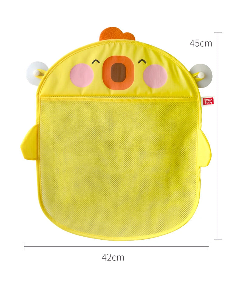 QWZ Neue Cartoon Ente Baby Badezimmer Mesh Tasche Sucker Design Für Bad Spielzeug Kinder Tier Formen Tuch Sand Spielzeug Lagerung Net Tasche