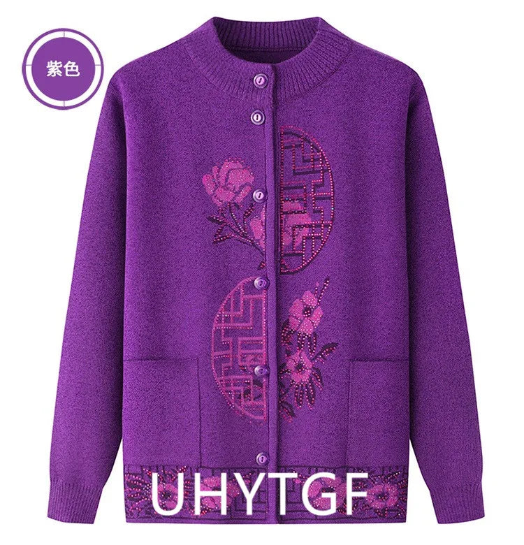 2025 Oma Pullover Frauen Frühling Herbst Pullover Mantel Mutter Strickjacke Für Frau Samt Strickwaren Weibliche Kleidung 5XL 2898