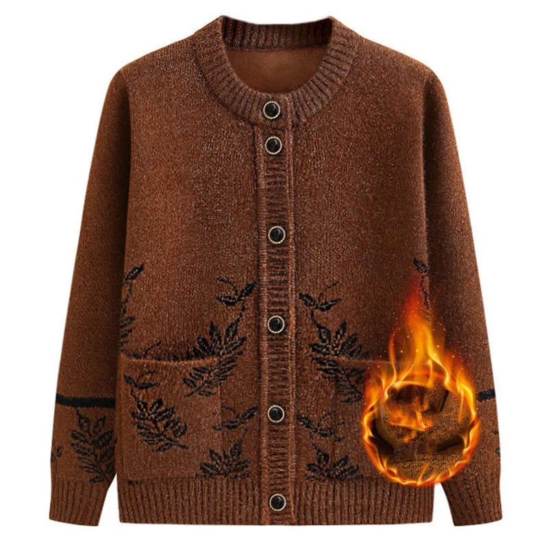 Neue Mittleren Alters Ältere frauen Pullover Frühling Herbst Strickjacke Samt Verdicken Mutter Gestrickte Top Oma Winter Warme Mantel