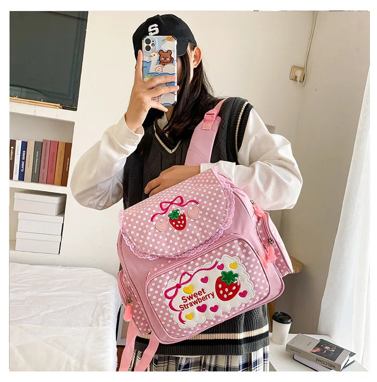 Strawberry Embroidered Backpack