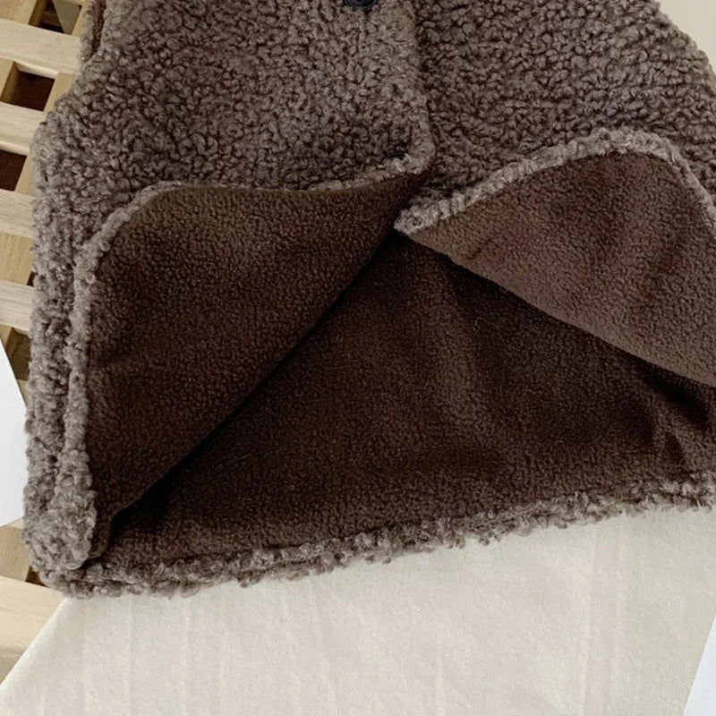 Neue Baby Lamm Wolle Plus Samt Weste Herbst Winter Mädchen Jungen Plüsch Weste Einreiher V-ausschnitt Kind Warme Mode Warme Mantel