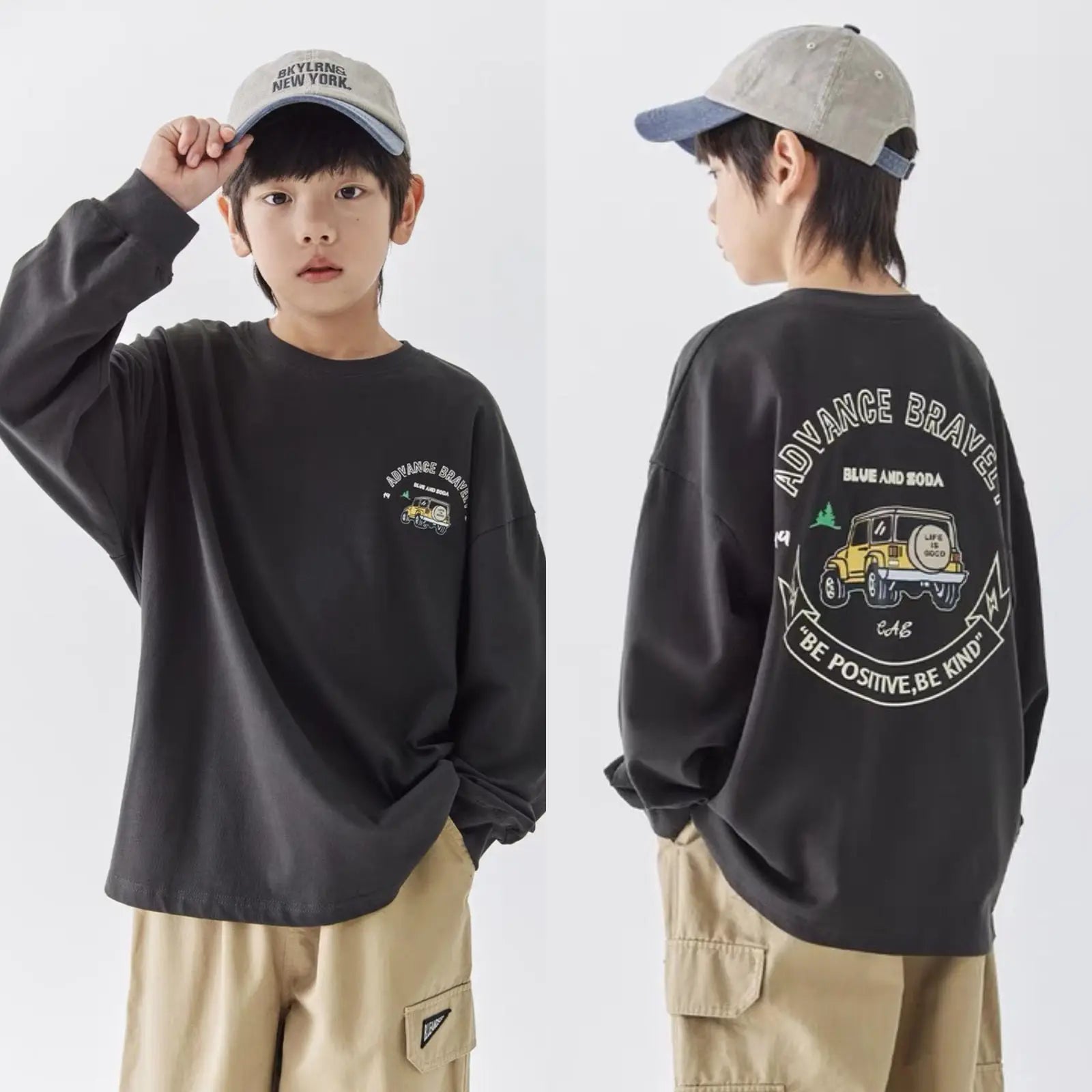 Langarm-T-Shirt mit lustigem Aufdruck, lockere übergroße Kinder-T-Shirts für Kinder, Kinderkleidung von 8 bis 12 Jahren, Jungen-Top-Kleidung