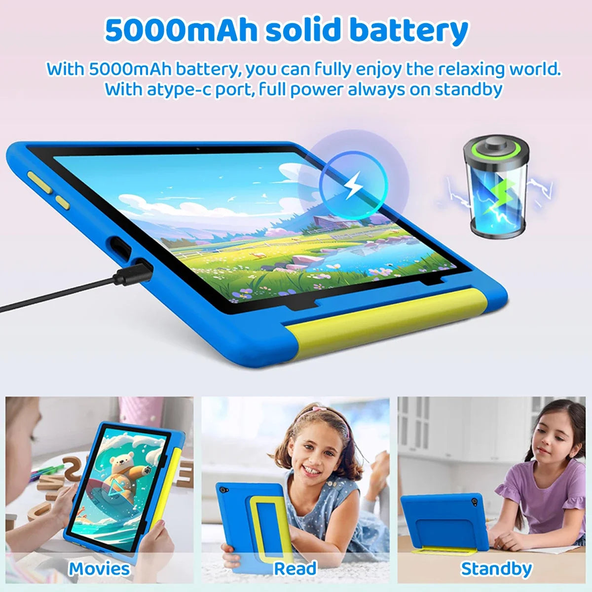 URAO 10 Zoll Android 15 Tablet mit Cartoon-Muster Kinder-Tablet 20GB RAM 64GB ROM Lern- und Spiele-Tablets Kindergeschenke