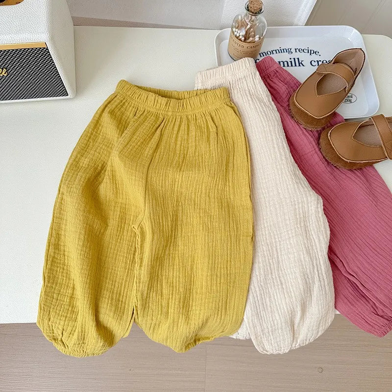 Einfarbig Einfache kinder Hosen Sommer Kleidung Dünne Lose Kinder Anti-moskito Hosen Baby Mädchen Pumphose Casual Hosen