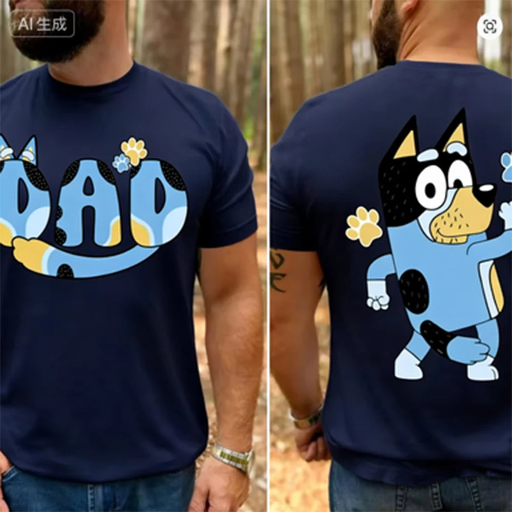 Bluey Day Kurzarm-T-Shirt, lockeres Sportshirt, Bluey Rundhals-Oberteil, bequemes Streetwear-Oberteil für Herren, passendes Familien-T-Shirt, Kleidung ﻿