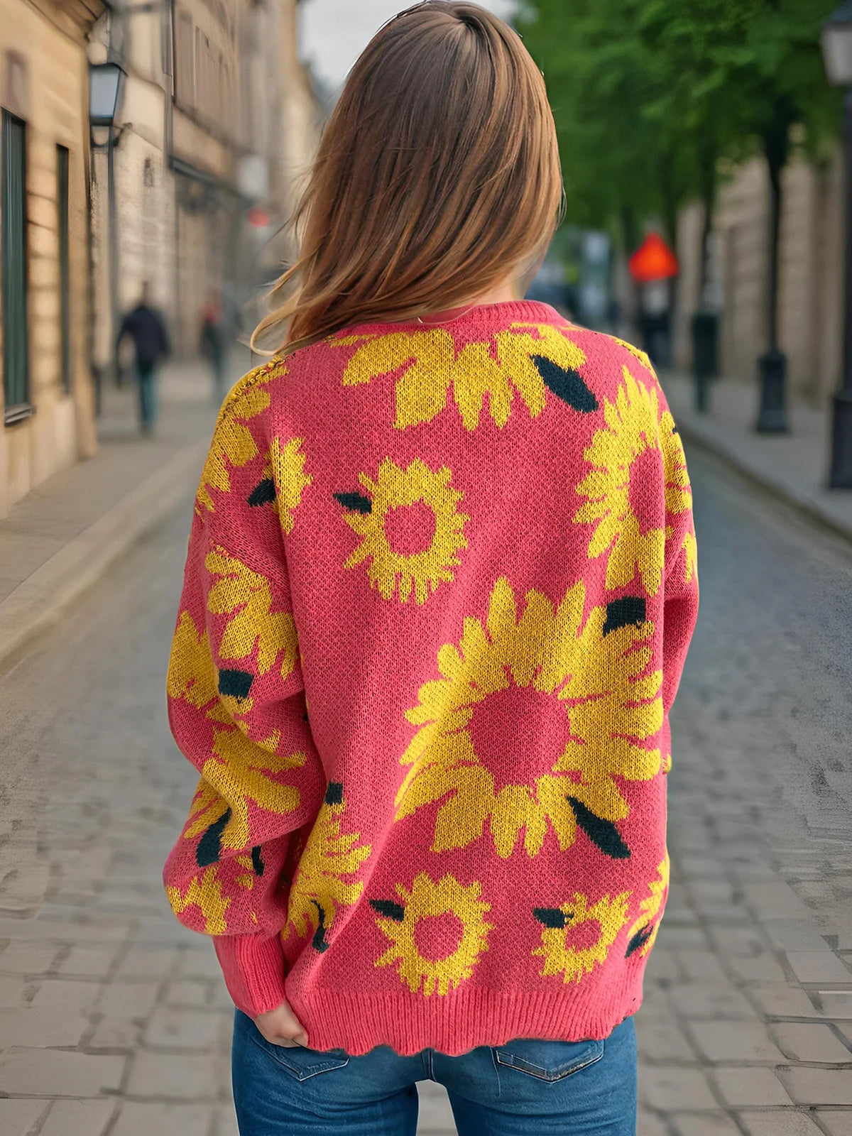 Damen Herbst Pullover Damen Mode Rundhalspullover mit Blumendruck, vielseitig einsetzbar für Herbst und Winter Herbst Pullover Damen