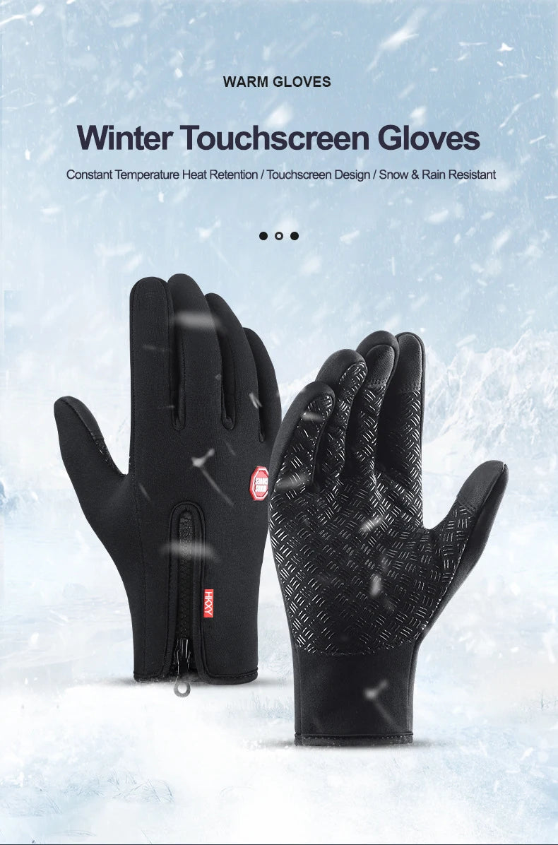 Mann warme Winterhandschuhe Touchscreen wasserabweisende winddichte Handschuhe Ski Outdoor Sport Radfahren Fahren Reißverschluss schwarze Handschuhe Frauen