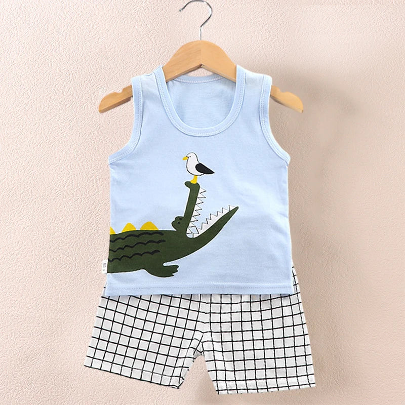 Kinderkleidung, bedruckt, ärmellose Oberteile, Shorts, niedlich, atmungsaktiv, für Kinder, Sommerweste, Shorts, Set, Tank-Top für Babykleidung, Kinder