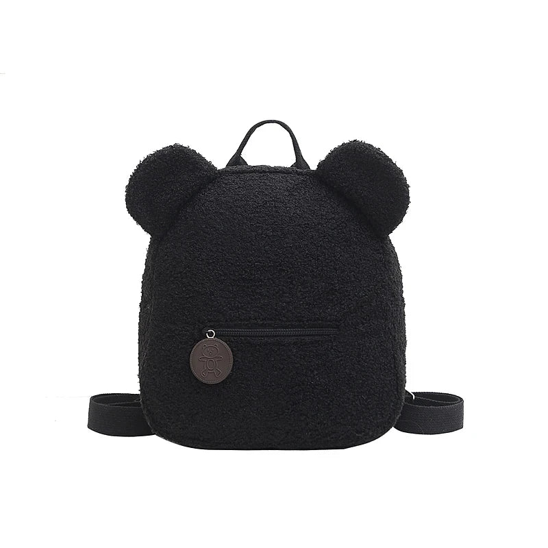 1 Stück Niedlicher Bärenohren-Fleece-Rucksack für Kinder Mädchen Lässiger Warmer Lammwoll-Tagesrucksack Schultasche Rucksack für Reisen und Einkaufen