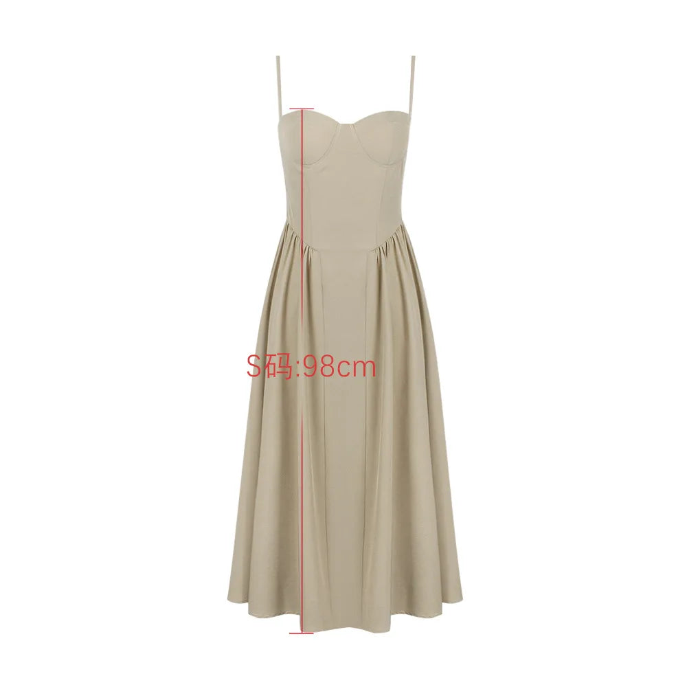 Sommer Frauen elegante ärmellose rücken freie Falten kleider Dame sexy feste Schlinge Midi-Kleid 2024 weibliche Party Abend A-Linie Roben