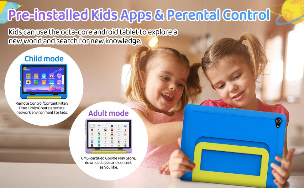 URAO 10 Zoll Android 15 Tablet mit Cartoon-Muster Kinder-Tablet 20GB RAM 64GB ROM Lern- und Spiele-Tablets Kindergeschenke