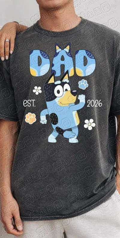 2026 Bluey Familien-Shirts, Cartoon Blauer Hund Mama Papa Partnerlook T-Shirts, Cooler Cartoon-Druck, Lässige Eltern-Kind Atmungsaktive T-Shirts