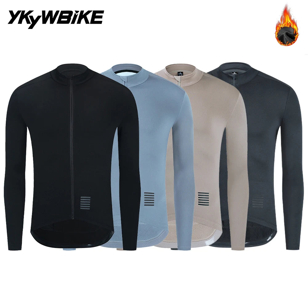 YKYWBIKE Herren Radtrikot Winter & Herbst Langarm Thermo-Fleece-Futter Fahrrad Warme Jacke Rennrad MTB Kleidung