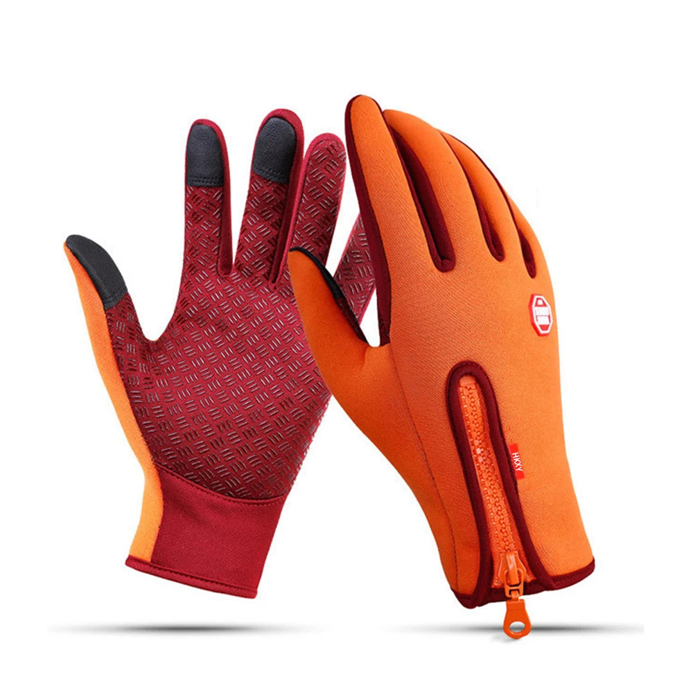Mann warme Winterhandschuhe Touchscreen wasserabweisende winddichte Handschuhe Ski Outdoor Sport Radfahren Fahren Reißverschluss schwarze Handschuhe Frauen