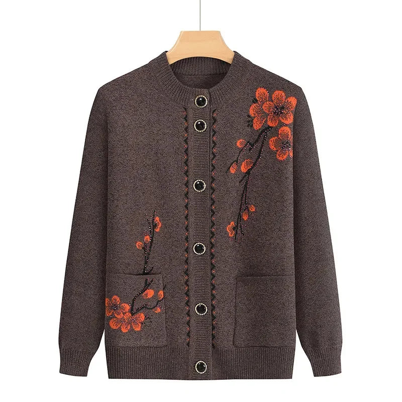 Oma Strickjacke Mittleren Alters und Ältere Frauen Pullover Mantel Frühling Herbst Warme Lange Ärmel Stricken Tops Mutter Geladen