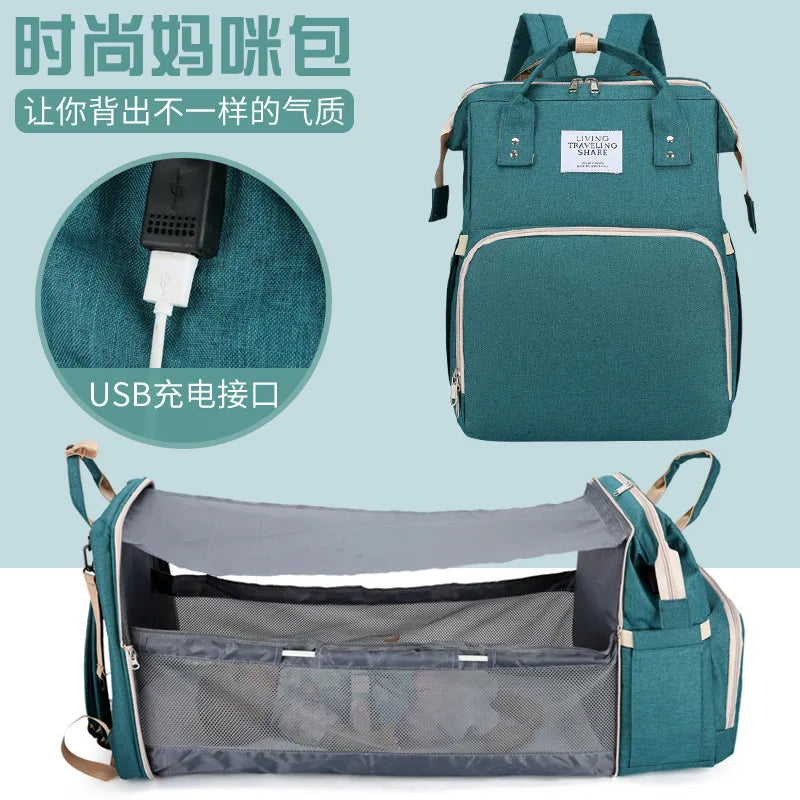 Mama Wickeltaschen Babybett Mutter Große Kapazität Windel Milchflasche Rucksäcke mit Wickelunterlage Praktische Baby-Stilltaschen Geschenk
