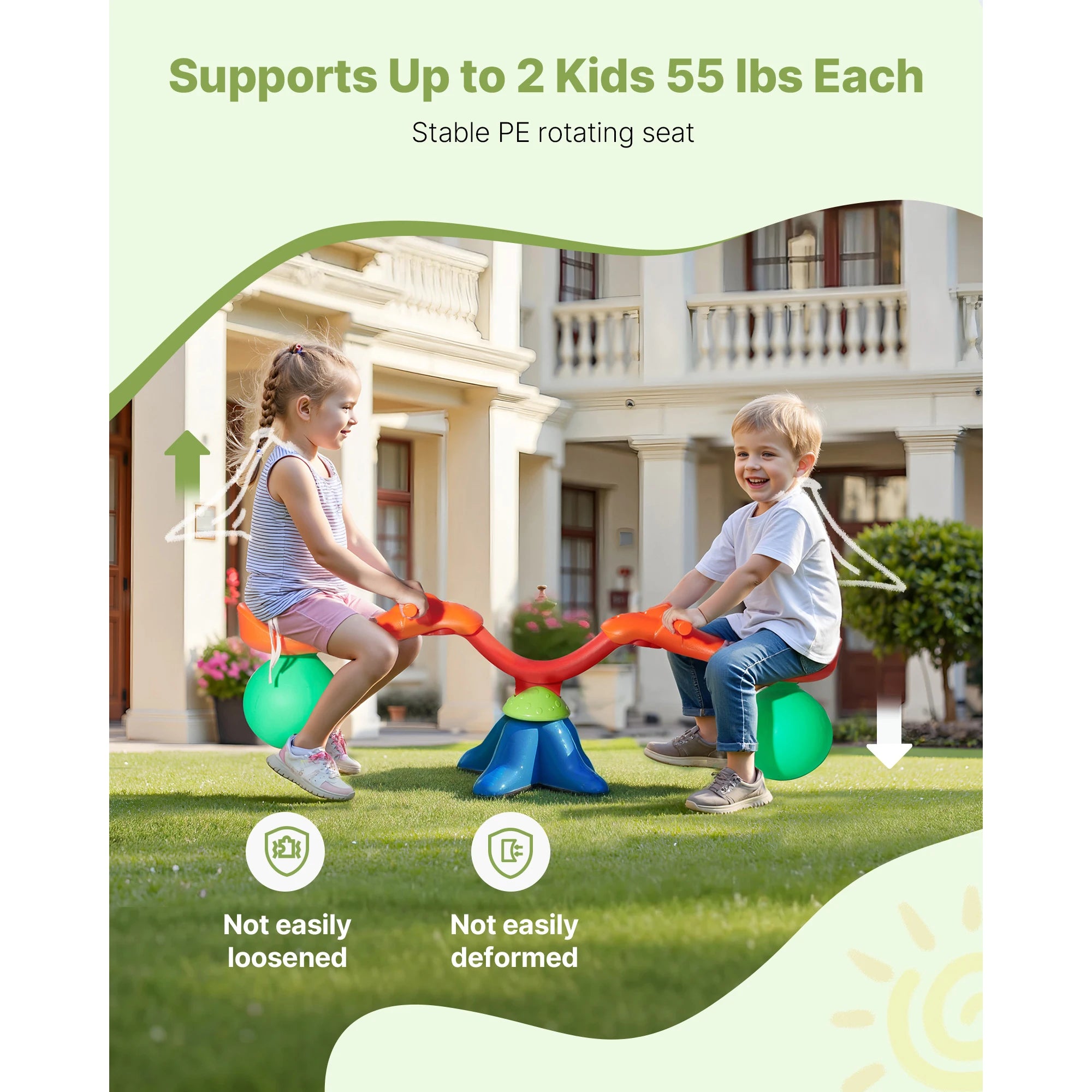 SucceBuy Kinder-Wippe, 55 Pfund pro Sitz, Sit-and-Spin-Teeter, Totter 360 °   Rotierende Spielgeräte für den Außenbereich zum Spielen von Kindern