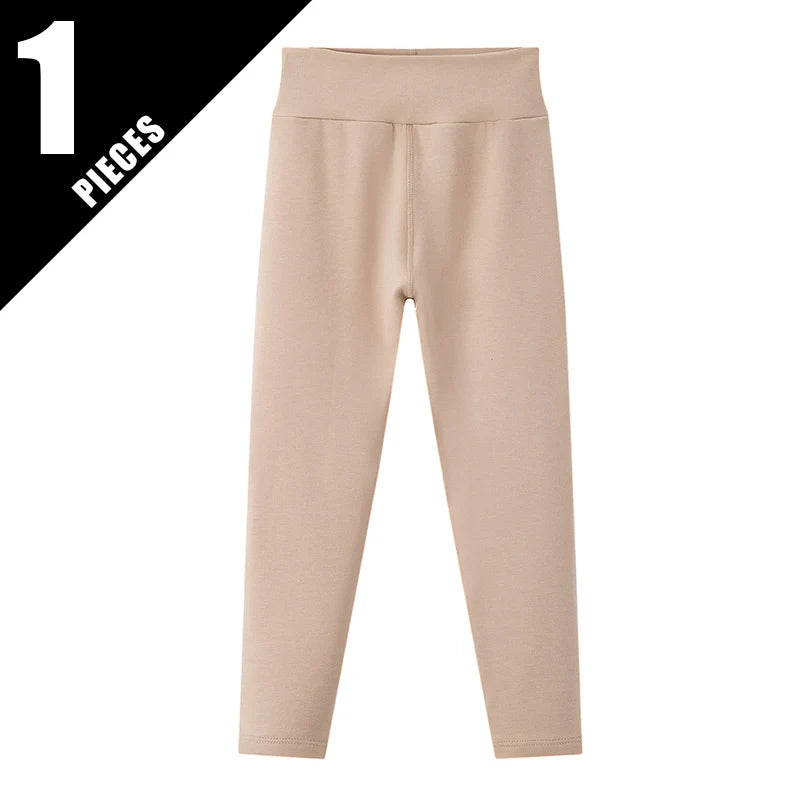 3/1-teiliges Set für Herbst und Winter, Kinder, einfarbig, mittelhohe Taille, dicke Leggings, Jungen und Mädchen, Fleece, warme Freizeithose