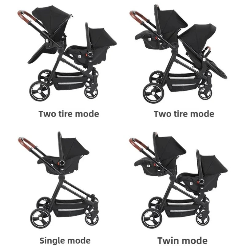 NEUER 3-in-1-Doppelkinderwagen mit Autositz, Hochansicht-Kinderwagen für zwei Kinder, faltbar, leicht zu tragen