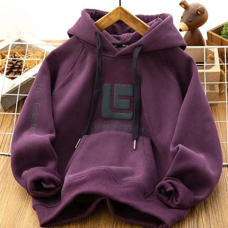 4-14 Jahre Winter Neue Jungen Hoodies Herbst Futter Plus Samt Dicke Warme Sweatshirt Für Teen Jungen Brief drucken Pullover Tops