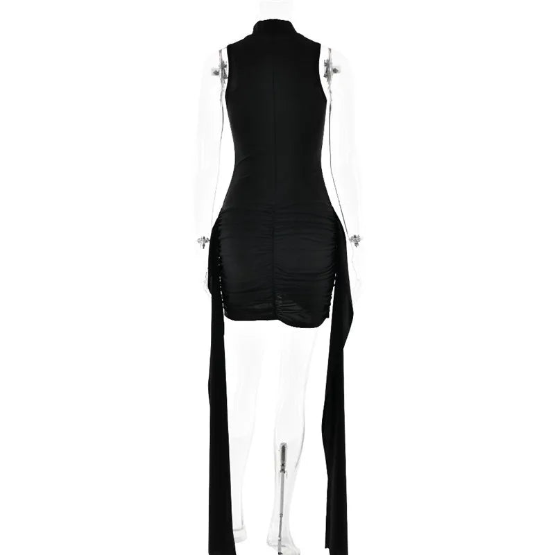 Mozision Rollkragen Ärmelloses Sexy Mini Kleid Für Frauen Mode Unregelmäßige Geraffte Tank Kleid Femme Elegante Club Party Kleid
