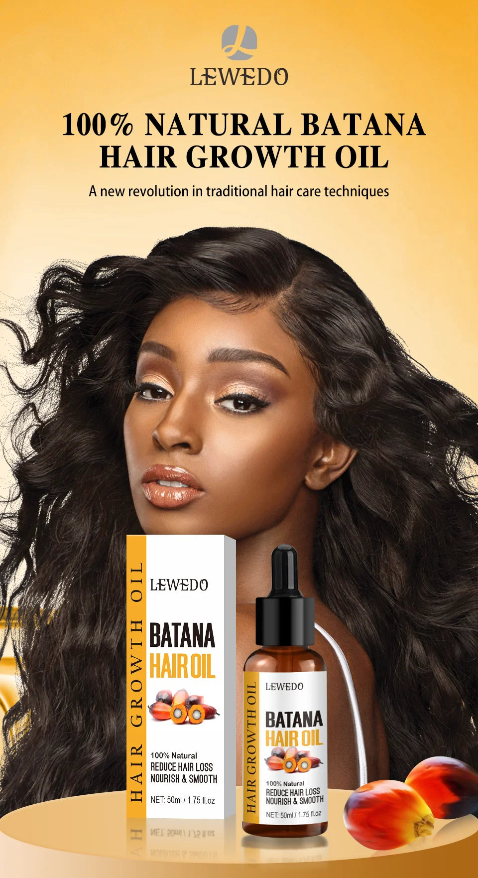 Lewedo Naturals Batana-Öl, schnelles Haarwachstum für Männer und Frauen, reines Batana-Öl, nährt glänzendes Haar, gesunde Haarpflege, Anti-Haarausfall
