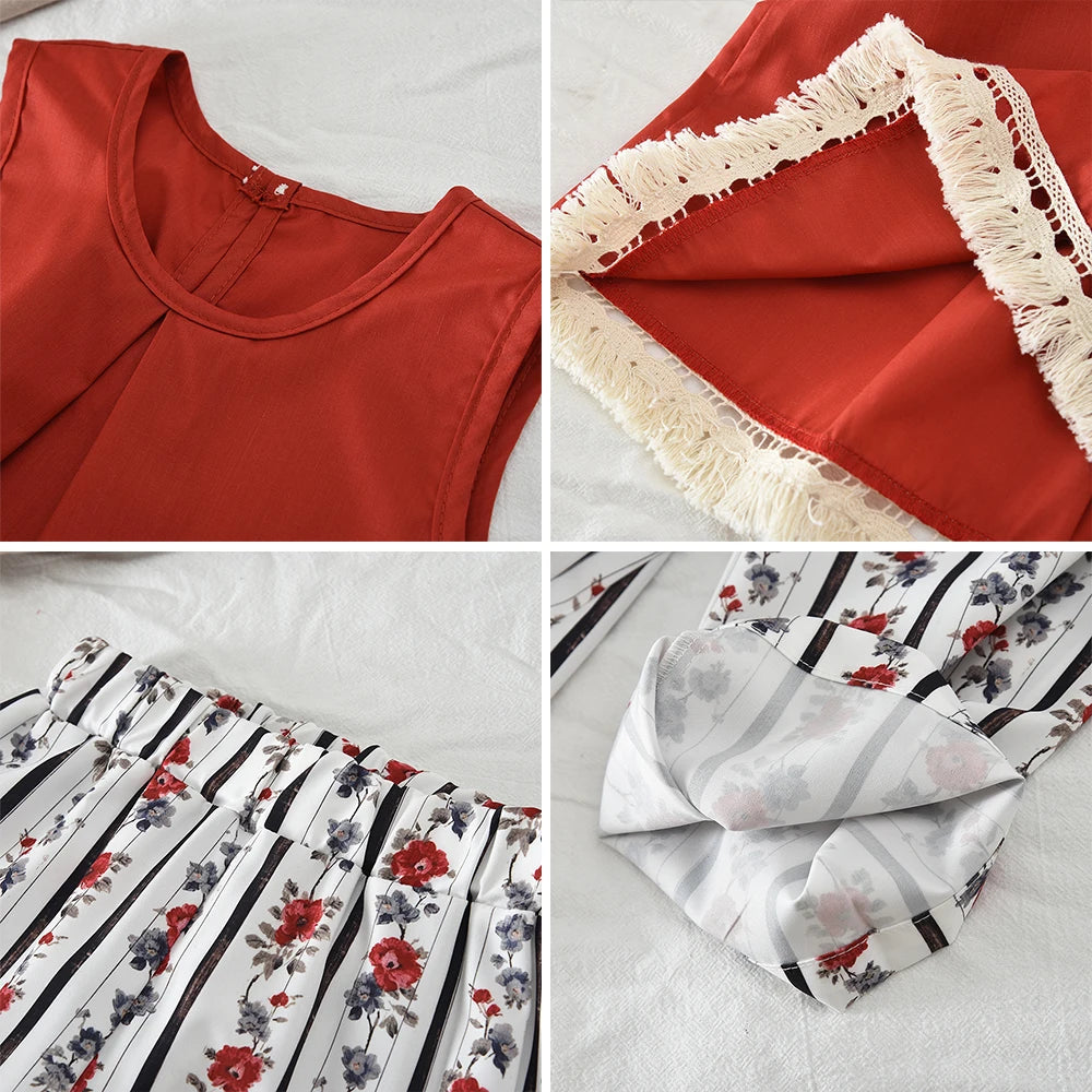 Bear Leader Baby-Mädchen-Freizeitkleidung, Rundhalsausschnitt, ärmelloses Polka-Dot-Oberteil + Hose mit weitem Bein, 2-teiliges Set mit Schleife und Knopf