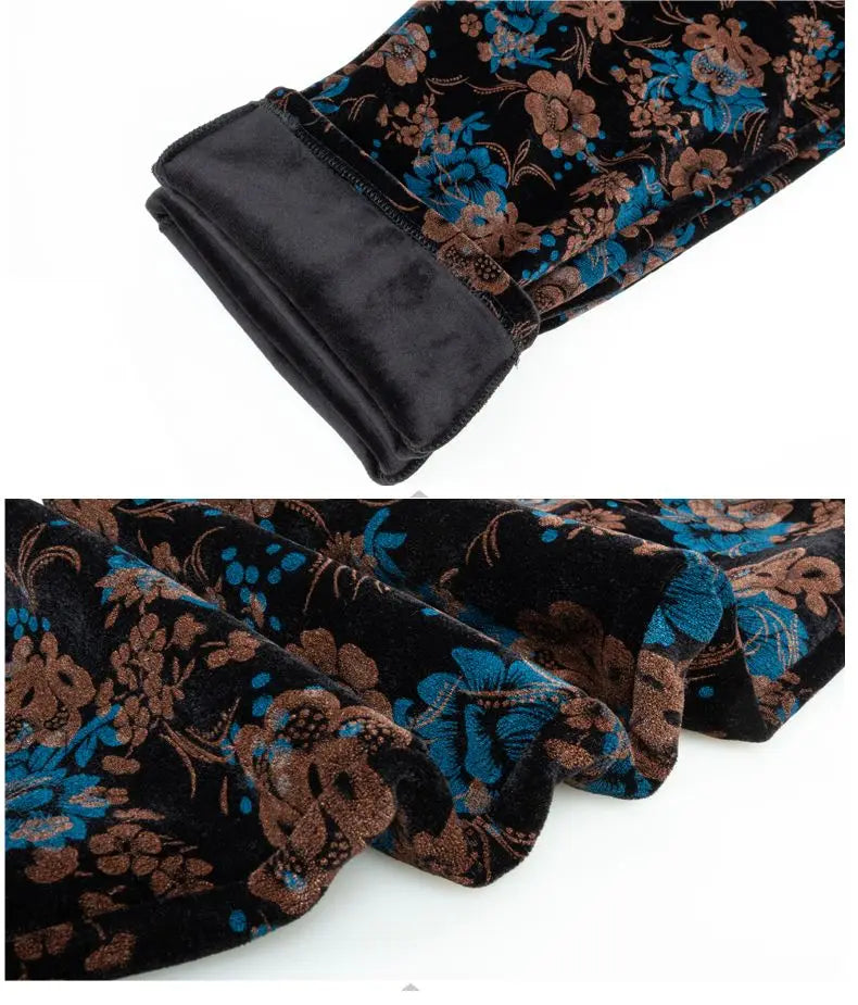 Herbst-Winter-Samthose mit Blumenmuster für Ältere Frauen, Lose Warme Verdickte Freizeithose für Oma und Mutter