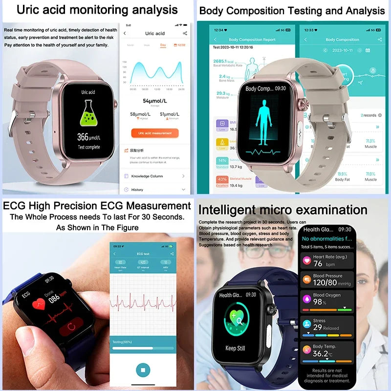 AI-Diagnosedetektor, Smartwatch für Damen, Blutfette und Harnsäure, Körpersammensetzungstest, Damen-Menstruationsgesundheits-Tracker, 2025, Neu