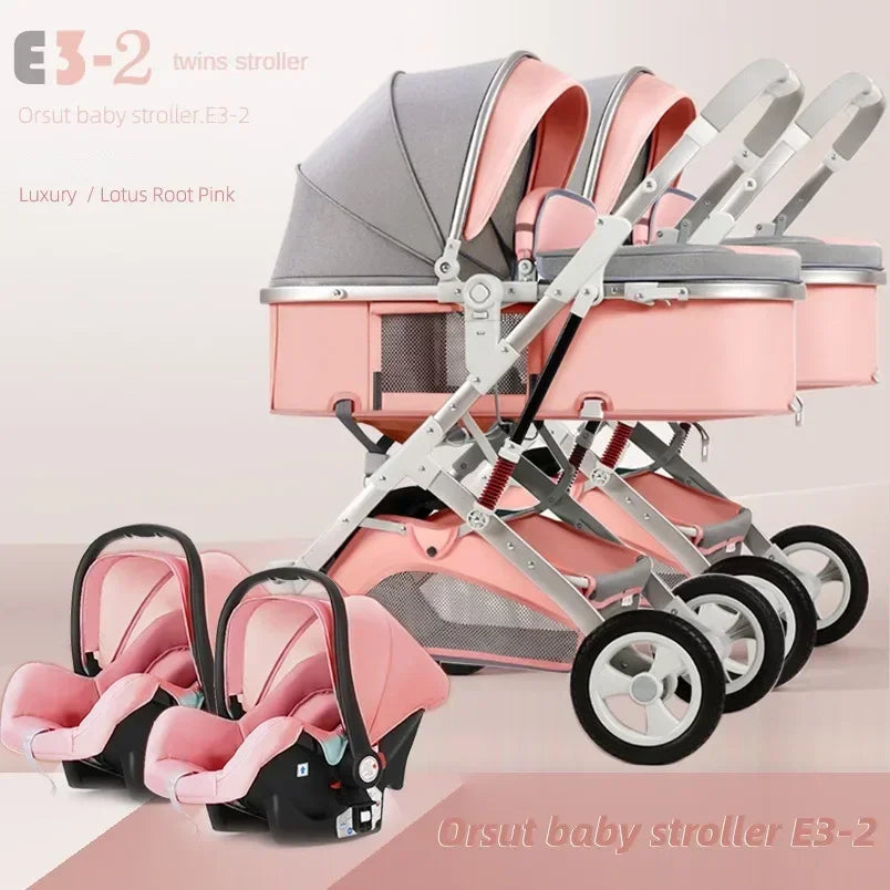 2025 Neuer 3-in-1 Zwillingskinderwagen mit Autositz, Tragbarer Klappbarer Hochsitz-Kinderwagen für Neugeborene zum Sitzen oder Liegen