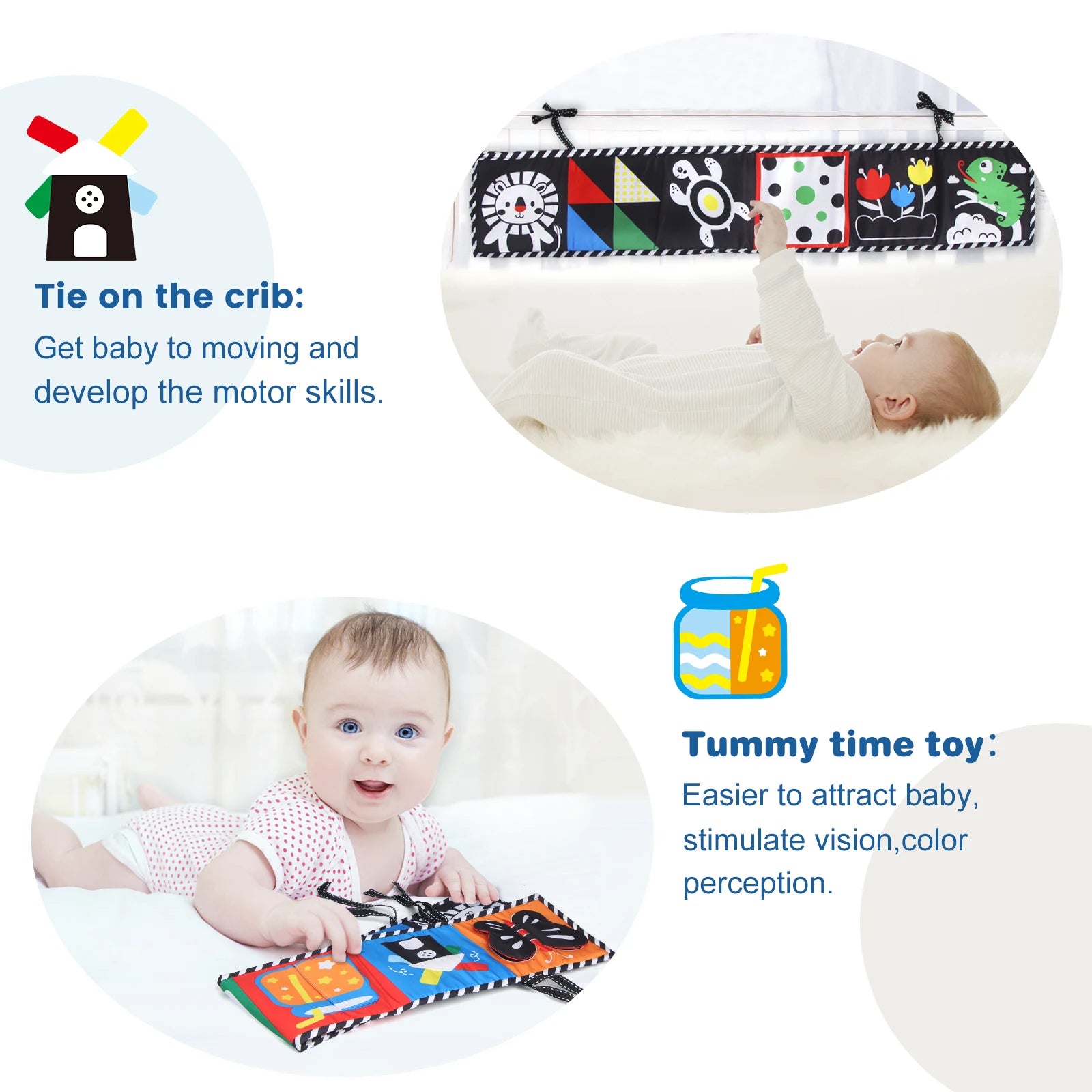 Baby Stoffbuch Hochkontrast-Babyspielzeug 0M+ Neugeborenen-Krippenspielzeug Schwarz-Weiß Tier-Sensorik-Stoffbücher Montessori-Spielzeug