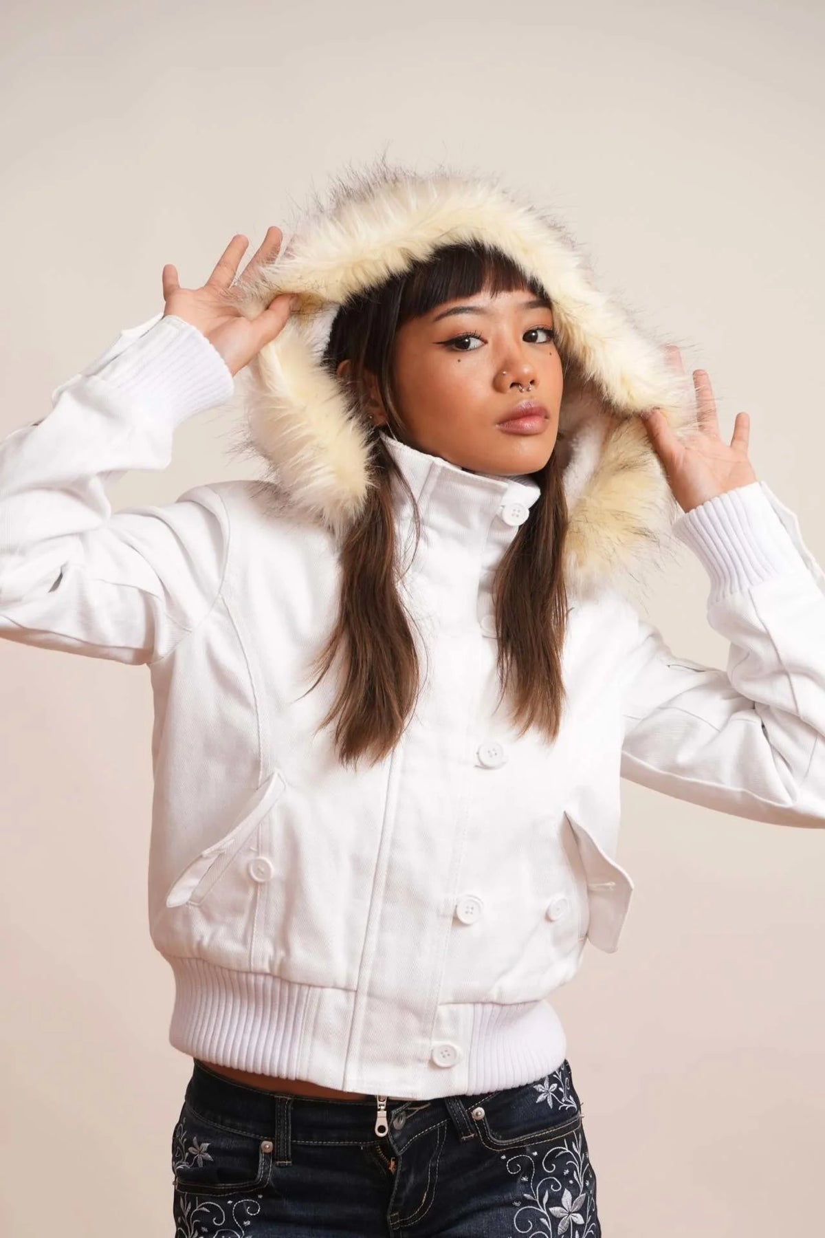 Braune Damen Slim Fit Vintage Pelzkragen Jacke Reißverschluss Kpop Y2K High Street Chic Oberbekleidung für Frauen Teenager, Herbst Winter Geschenk