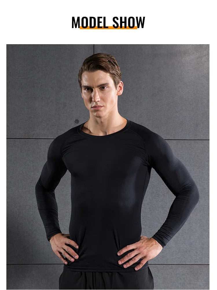 Kompressions-Laufshirt für Herren, schnell trocknend, langärmelig, Sportbekleidung für Herren, Fitness-T-Shirt, Training, Workout, Muskel-Top