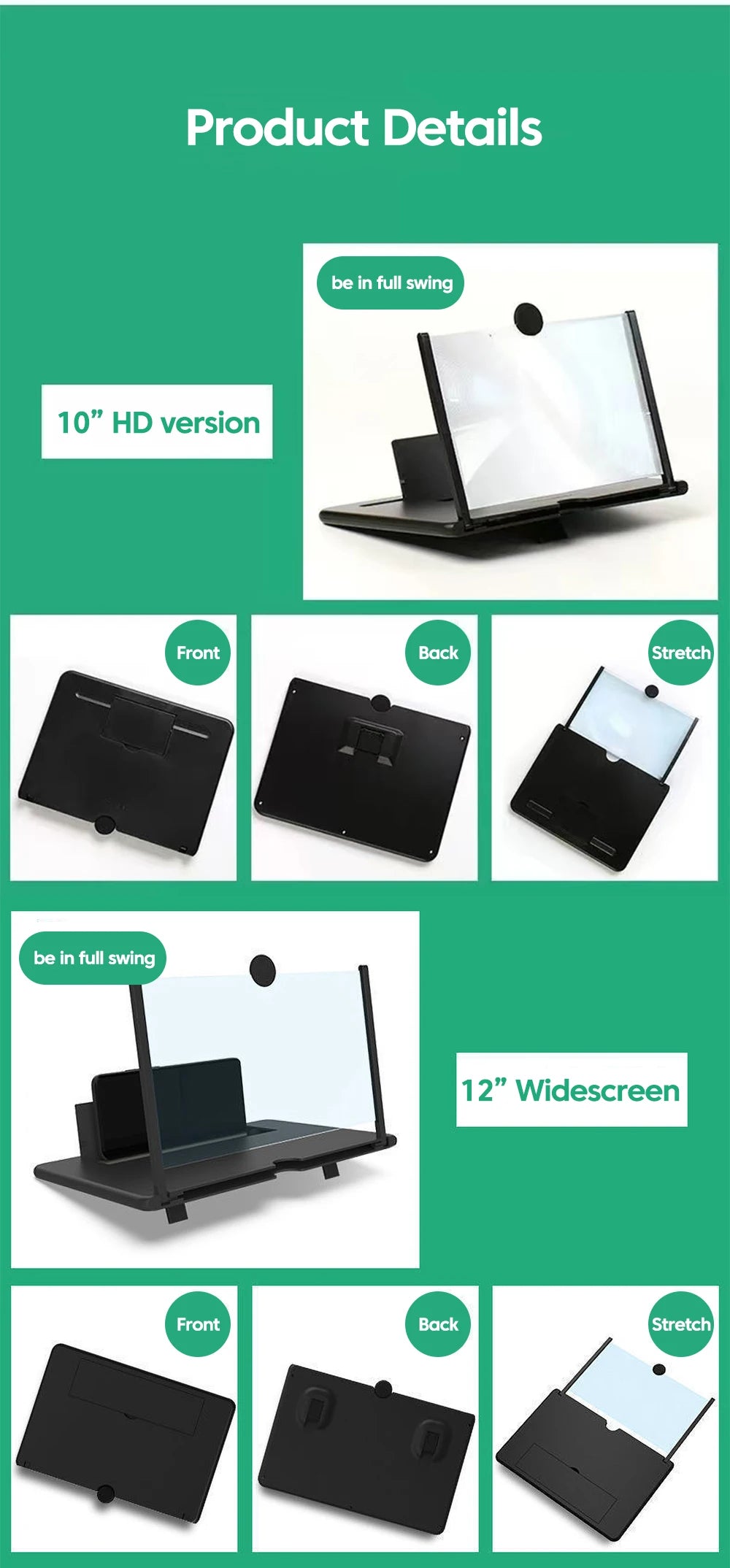 12/10 inch Phone Screen Magnifier Phone Holder Mobile Phone HD Portable Phone Screen Video Magnifier Stand Bracket