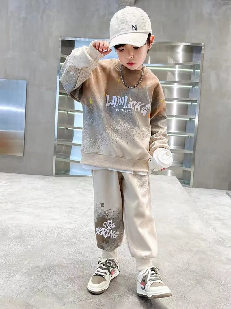 Sweatshirt Set Kinderkleidung von 8 bis 12 Jahren Koreanische 2025 Sets Kinder Jungen Kleidung Winter Oben Unten Jungen Herbst Anzug