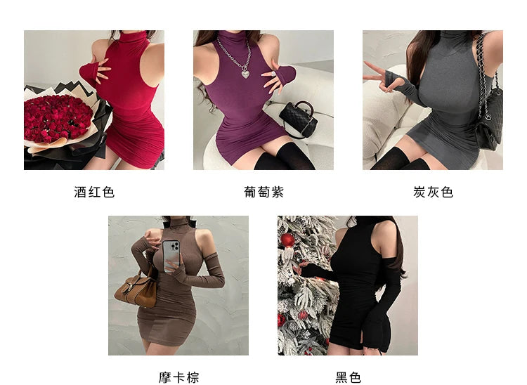 Sommer Sexy High Neck Enges Kleid Oversleeve Plissee Unten Eingewickelt Hüfte Kleid Frauen Bodycon