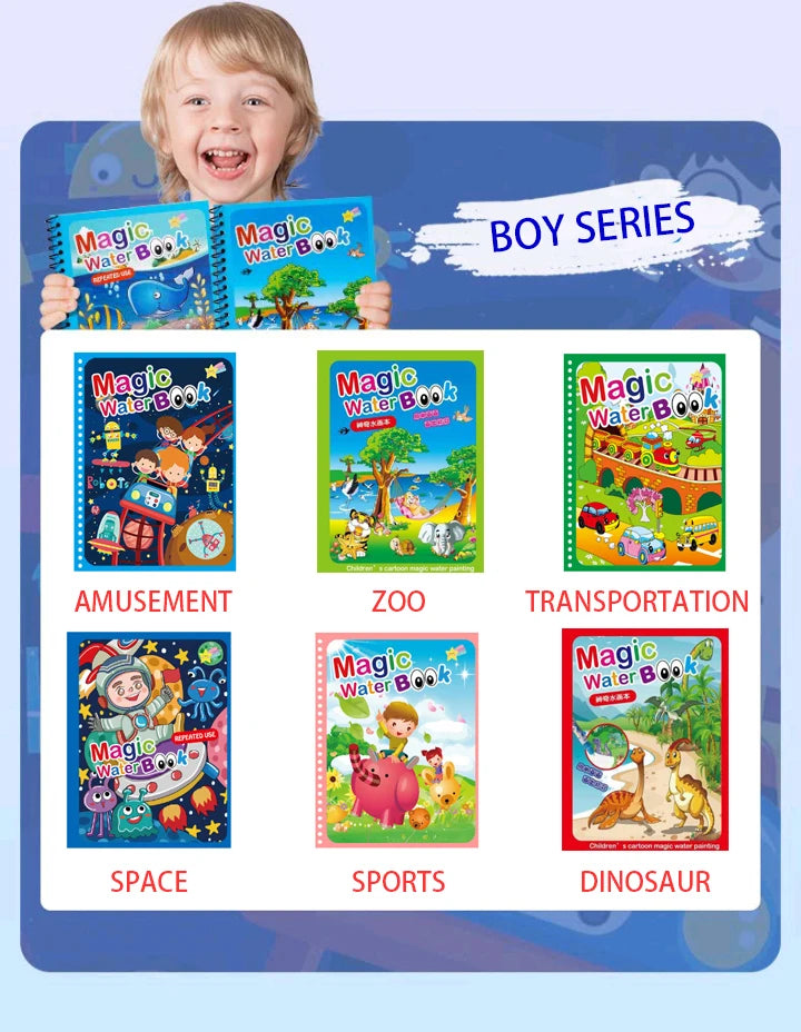 Magisches Buch, Wasserteichnung, Montessori-Spielzeug, wiederverwendbares Malbuch, magisches Wasser-Zeichenbuch, sensorische Früherziehung für Kinder