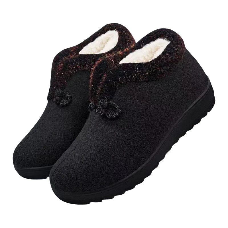 Neue Winter-Damenschuhe im Nordost-Stil, warme Baumwollschuhe, dick gefüttert mit Fleece, rutschfest, weiche Sohle, bequem für ältere Mütter und Großmütter, kältebeständig.