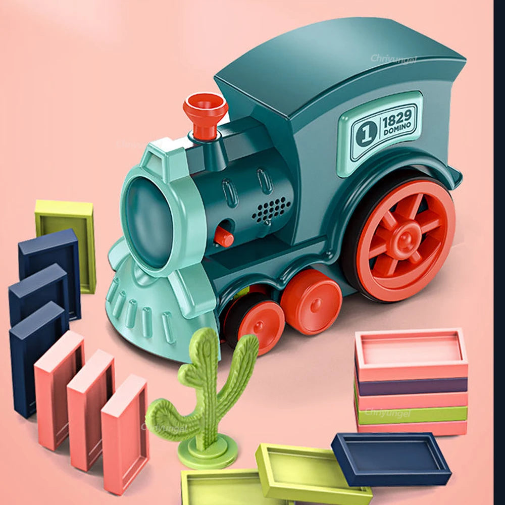 Domino-Zug für Kinder, automatisches Verleggen von Elektroautos, buntes Dominosteinen-Set, Ziegelblöcke, Kits, Spiele, Lernspielzeug, Geschenk für Mädchen und Jungen