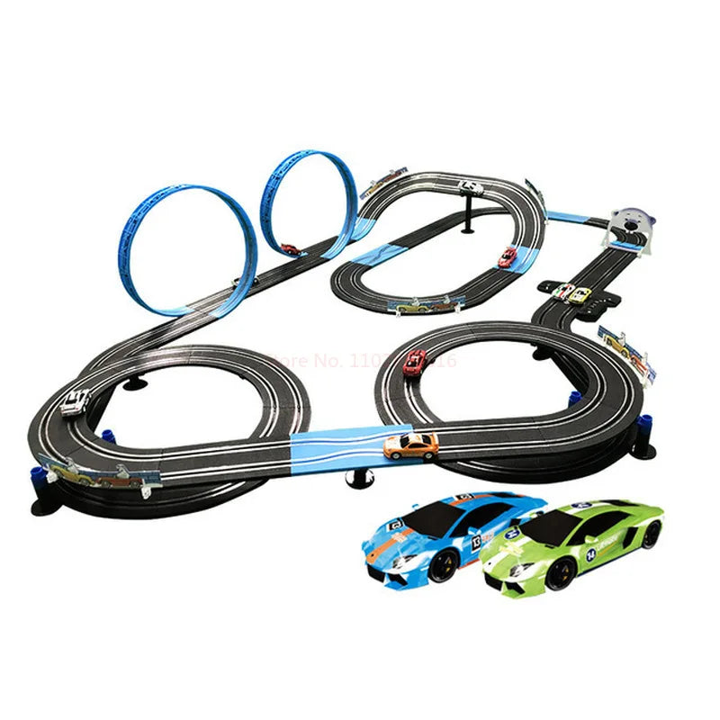 Sonic Storm Elektrische Eisenbahn Track Spielzeug Set Doppel Fernbedienung Auto Racing Track Autorama Schaltung Voiture Spielzeug Für Junge Kinder