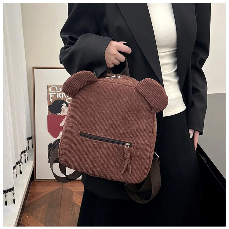 Niedlicher Fleece-Rucksack mit Bärenohren für Mädchen, 1 Stück warmer kleiner Tagesrucksack aus Lammwolle, lässiger Kinder-Schulranzen-Rucksack für Reisen, Einkaufen