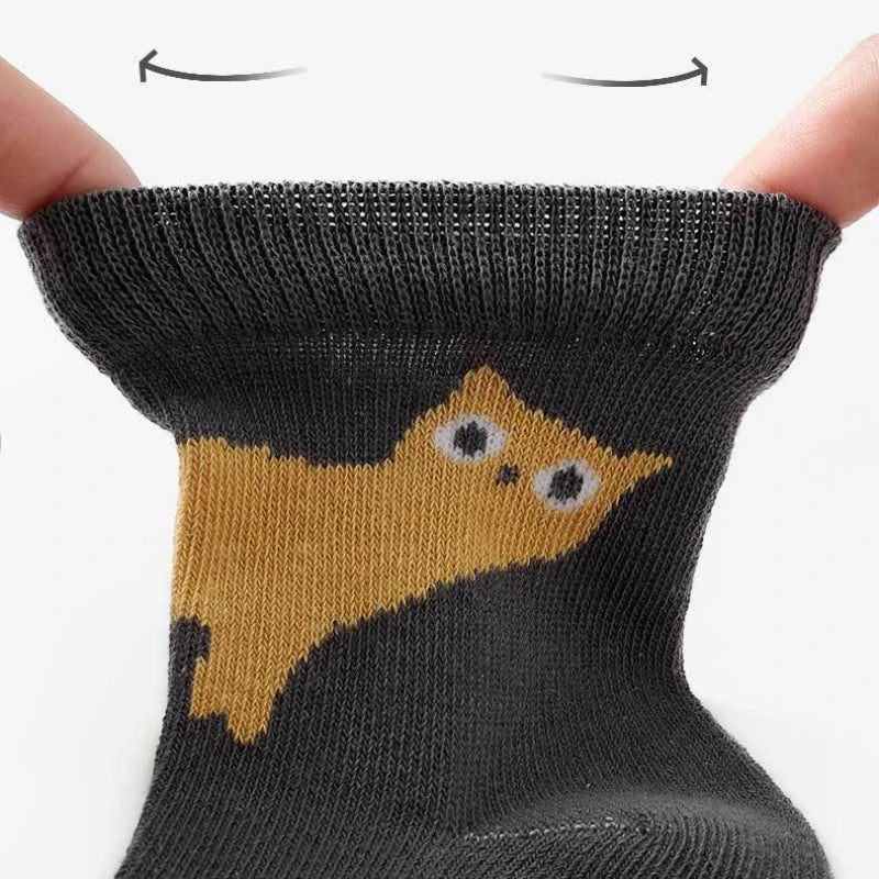 5/10 Paar Kindersocken Herbst Winter Mittellange Socken mit Cartoon-Katzenmuster Bequeme, atmungsaktive Kindersocken für Jungen und Mädchen