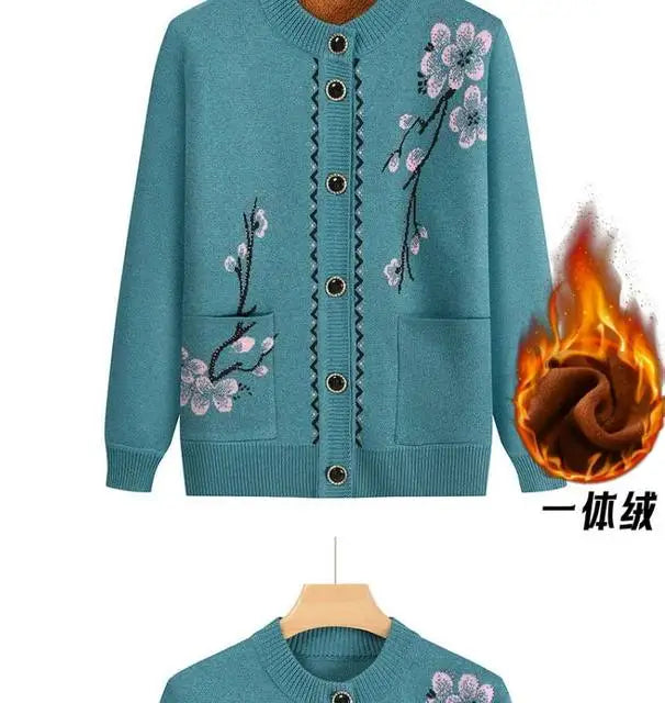 Oma Strickjacke Mittleren Alters und Ältere Frauen Pullover Mantel Frühling Herbst Warme Lange Ärmel Stricken Tops Mutter Geladen