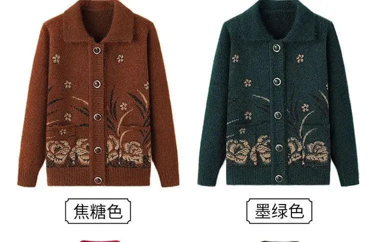 Mittelalterliche Mutter Strickjacke Pullover Mäntel Frühling Herbst Damen Langarm Strickwaren Oberteile 60-70 Jahre alte Oma Kleidung KX16