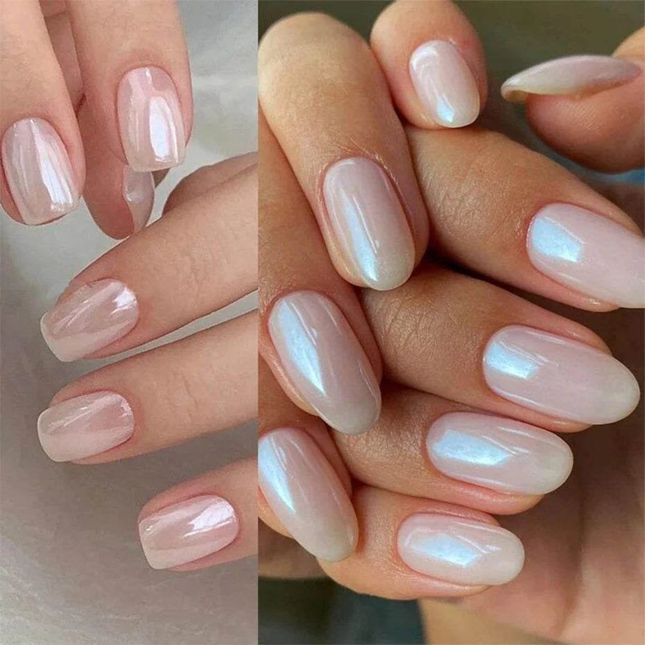 Moonlight Pearl White Nails Glitter Dust Chrome Aurora White Rubbing on Powder Shell Mirror Pigment Nail Art Supplies Dekoration