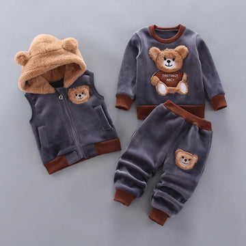 Kinder Cartoon Kleidung Sets Winter Herbst Jungen Mädchen Baumwolle Dicke Warme Mit Kapuze Pullover Nette Bär 3Pcs Kinder Anzüge 0-4 jahre