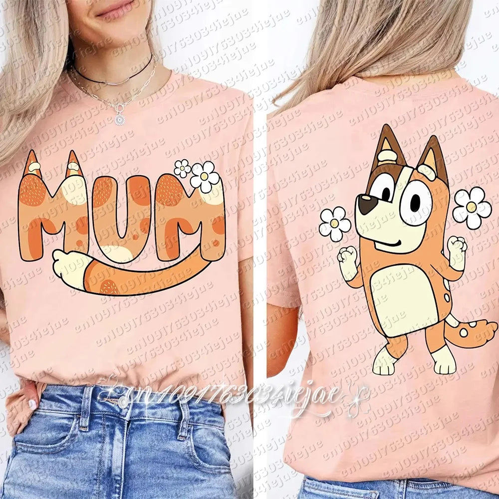 2026 Bluey Sommer Neues Familien-Eltern-Kind-Outfit Mama Papa Lässige Sportbekleidung Übergroße Atmungsaktive Bequeme Modische Oberteile