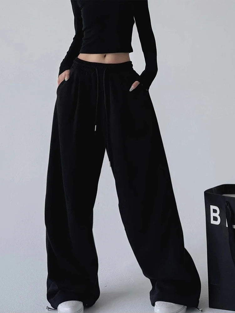 Y2K Harajuku Breite Bein Jogginghose Frauen Streetwear Baggy Oversize Grau Sport Hosen Hohe Taille Kordelzug Casual Jogger Hosen